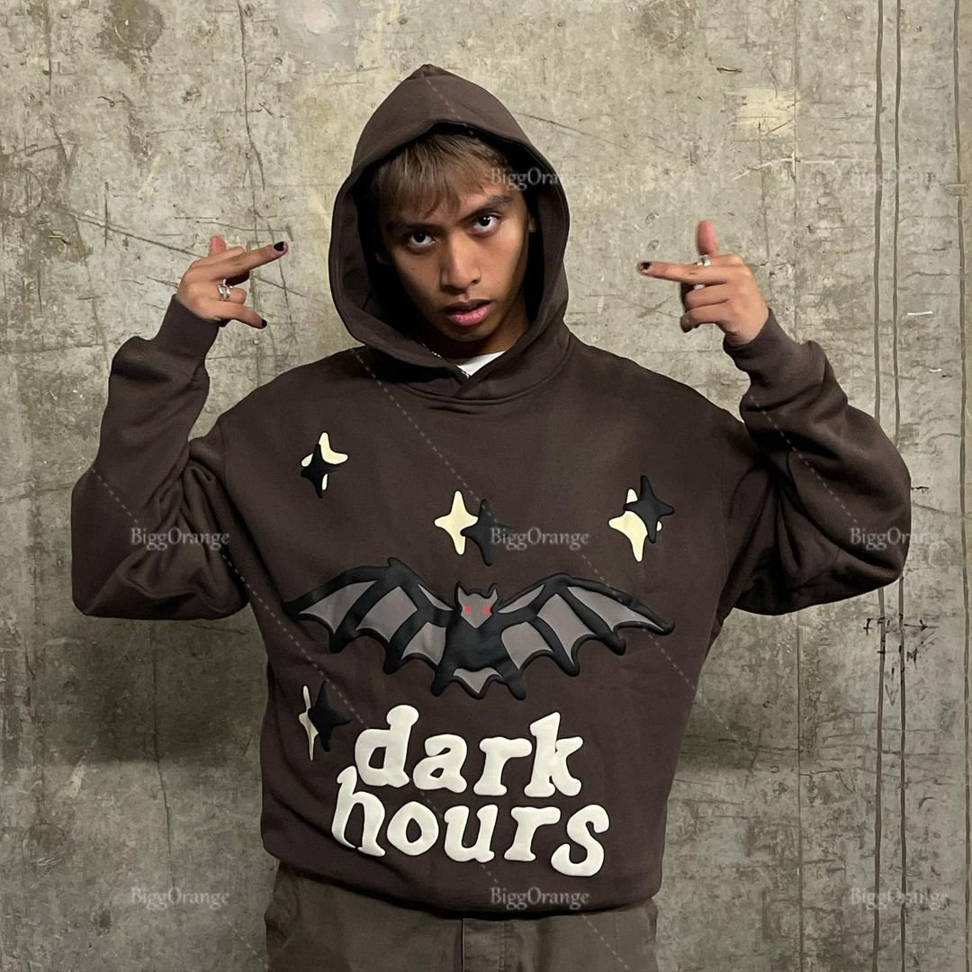 thumbnail for 2023 American retro bat all-match personality pattern printing foam hoodie sweater European and American trendy brand high street