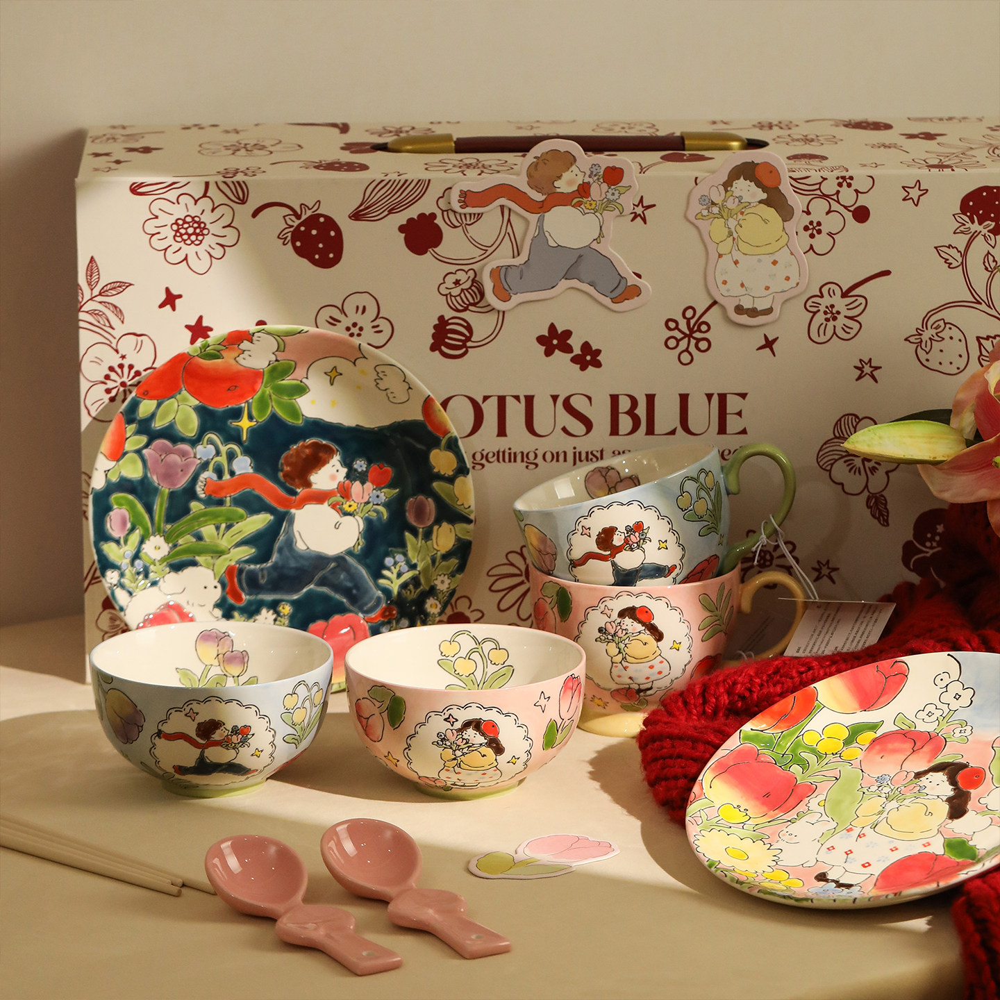 蓝莲花家居餐具套装陶瓷碗家用高颜值釉下彩碗盘礼盒新婚结婚礼物,餐饮具,碗,淘宝优惠券,粉丝福利购,淘宝优惠卷