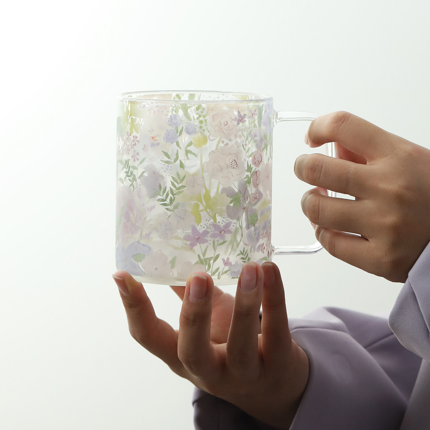 蓝莲花家居玻璃杯牛奶杯女士高颜值杯子高硼硅水杯2026新款果汁杯