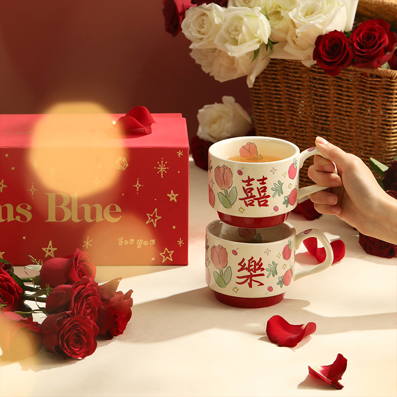 蓝莲花家居新婚订婚杯子陶瓷