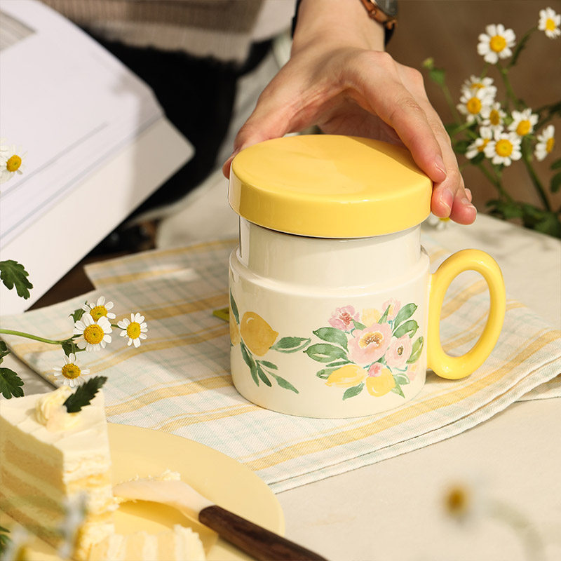 蓝莲花家居陶瓷盖杯小众设计感杯子马克杯办公室喝水杯高颜值茶杯,餐饮具,马克杯,淘宝优惠券,粉丝福利购,淘宝优惠卷