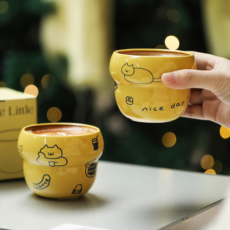 蓝莲花家居手握咖啡杯女士个人专用拿铁杯陶瓷马克杯办公室喝水杯