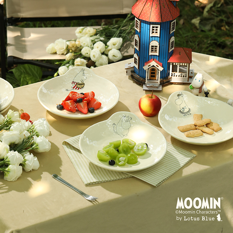 蓝莲花家居moomin姆明餐具微波炉餐盘家用盘子手把可爱儿童早餐盘
