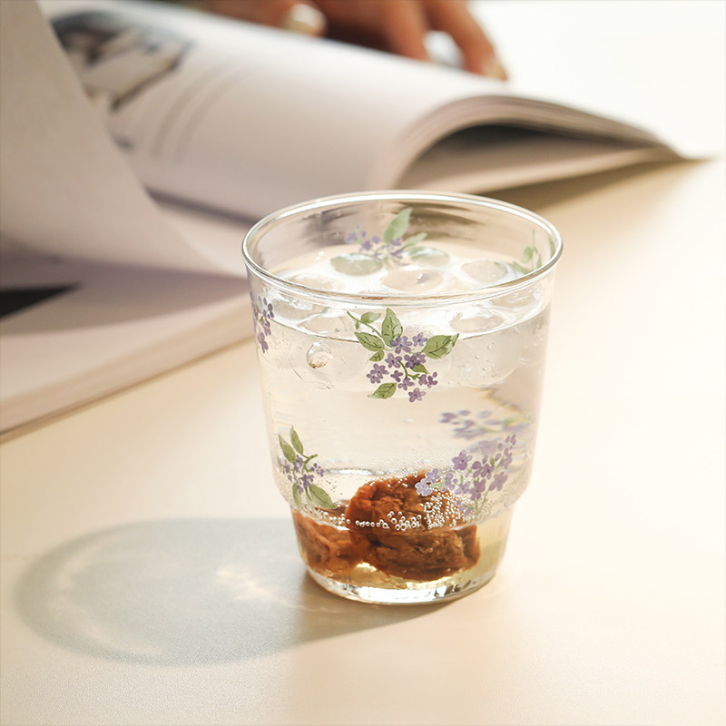 蓝莲花家居玻璃杯高硼硅水杯耐高温高颜值女生家用个人杯子办公室,餐饮具,玻璃杯,淘宝优惠券,粉丝福利购,淘宝优惠卷