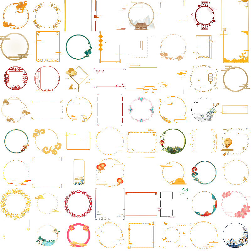 中式国潮古典云纹边框PNG免抠中国风手绘圆形标题框插图素材274张