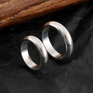 纯银s999光面泥鳅背素圈闭口戒指情侣对戒简约百搭单圈情侣送礼物