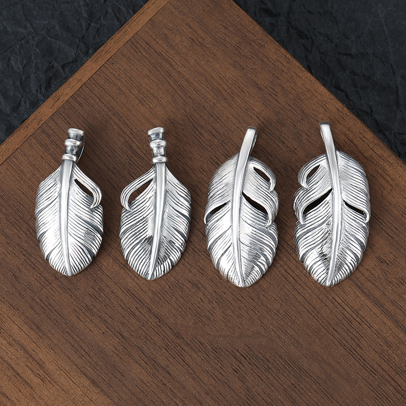 印第安日系潮流diy葵扇羽毛项坠吊坠925银简约个性潮男叶子小挂件