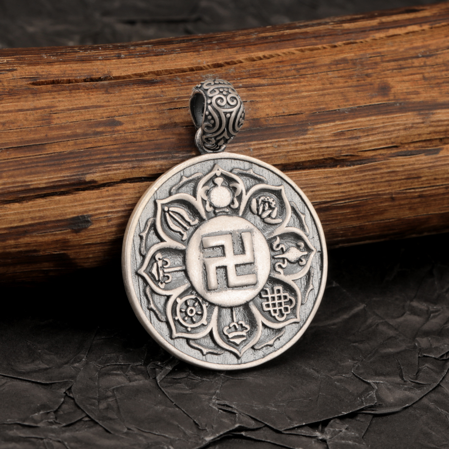 复古做旧足银双面吉祥罗盘吊坠