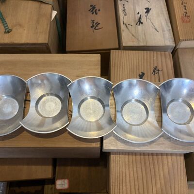 日本回流纯锡茶托五客