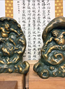 日本回流北村西望作《风神雷神》铸铜摆件一对