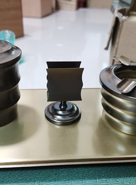 日本回流竹节造型铜烟具三件套，带盖茶杯+烟灰缸+金属小摆件