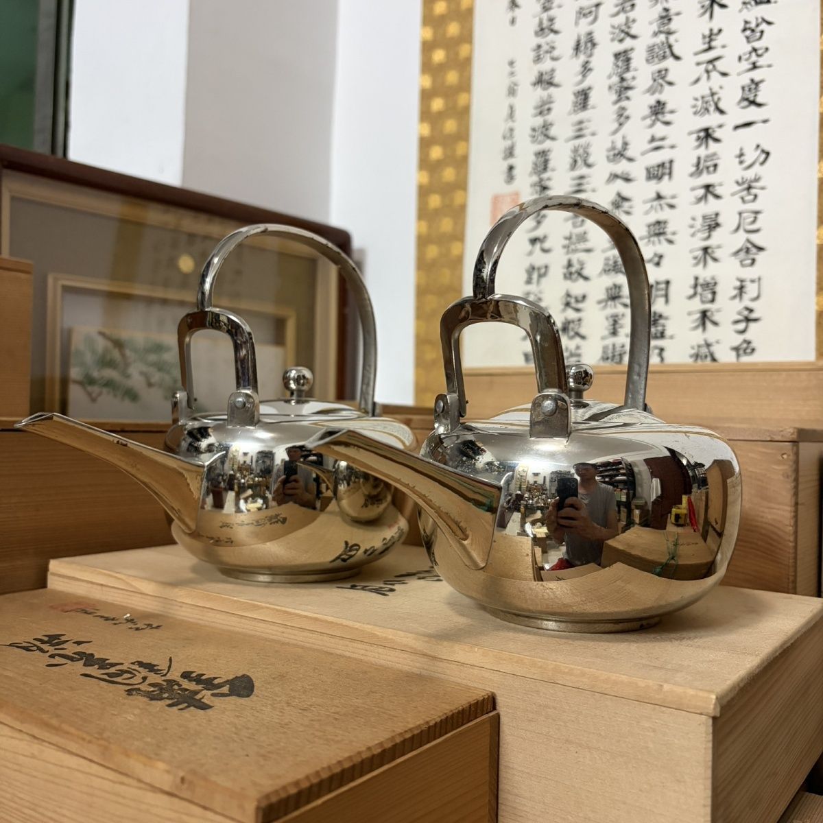 日本回流乾茂号造纯锡茶壶，此为煮茶炉