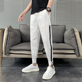2021夏季新款白色休闲裤潮牌修身韩版拉链束脚裤薄款裤子，男装休闲裤，电商A327