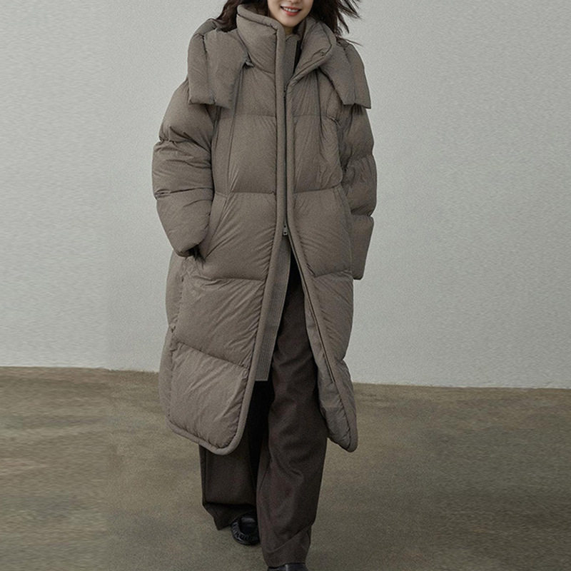 灰色中长款连帽羽绒服女2026年新款冬季独特超好看今年流行小个子
