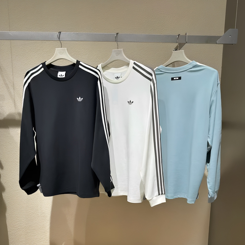 Adidas阿迪达斯男女圆领条纹长袖卫衣时尚白色休闲运动上衣LC8312
