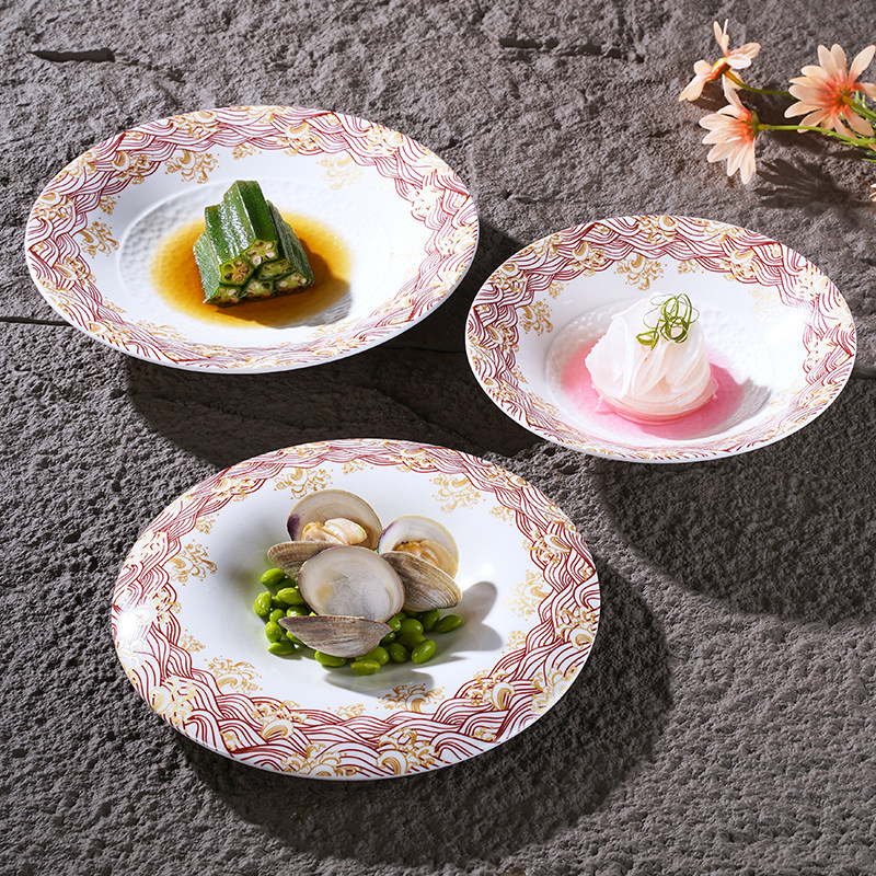 中式海波纹陶瓷冷菜盘酒店位上盘创意菜盘海参鲍鱼盘私厨特色餐具,餐饮具,盘,淘宝优惠券,粉丝福利购,淘宝优惠卷