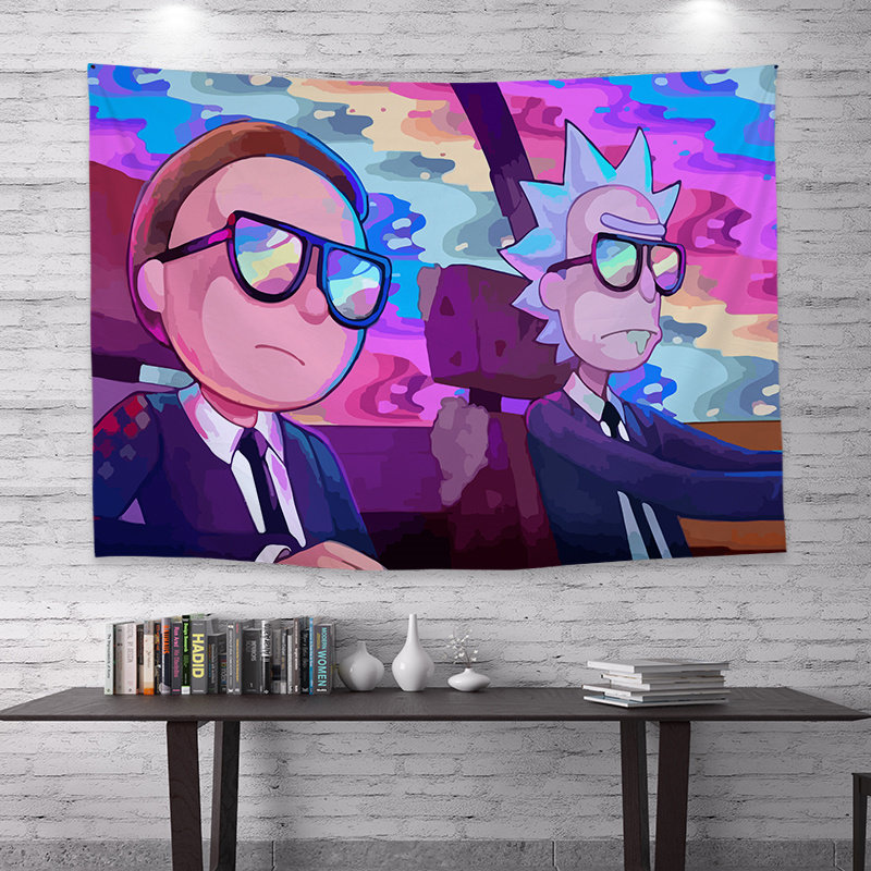 美式动画瑞克与莫蒂背景布学生宿舍房间卧室床头装饰挂布直播挂毯