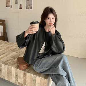 黑色高级感PU皮衣外套女2025春季新款美式小个子又酷又飒夹克上衣图片