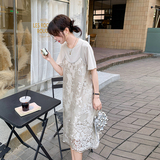 轻熟风一整套ootd穿搭减龄2025夏季新款提花罩衫叠穿T恤裙，女装连衣裙，2C198
