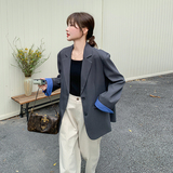 韩系通勤风宽松灰色小西装女2025春新款休闲百搭又酷又飒短外套，女装西装，2C198
