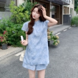 新中式国风印花套装女2025夏季新款气质高级感盘扣上衣短裤两件套，女装套装/套裙，2C198