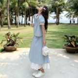 甜美小清新木耳边套装裙女2025夏季新款韩系小个子半身裙两件套潮，女装套装/套裙，2C198