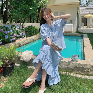 法式浅蓝色上衣半身裙套装女2025年夏季新款设计感小众气质两件套图片