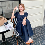 法式方领牛仔连衣裙女2025年夏季新款气质高级感时尚减龄显瘦裙子，女装连衣裙，2C198