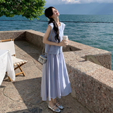 时尚洋气设计感收腰无袖上衣套装女2025夏季新款清新半身裙两件套，女装套装/套裙，2C198