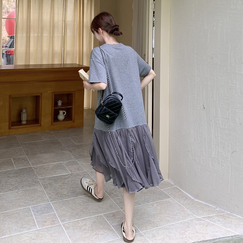 出货中灰色拼接纱裙2C198-6083-P145K218,女装连衣裙,2C198