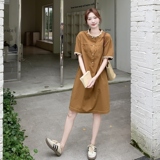 休闲气质工装焦糖色连衣裙女夏2025新款独特别致裙子大方得体爆款，女装连衣裙，2C198