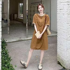 休闲气质工装焦糖色连衣裙女夏2025新款独特别致裙子大方得体爆款图片