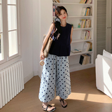 盐甜系穿搭无袖背心波点阔腿裤套装女夏新款休闲显瘦松弛感两件套，女装套装/套裙，2C198