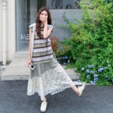 撞色拼接假两件无袖连衣裙女2025年夏季新款设计感甜美减龄背心裙，女装连衣裙，2C198