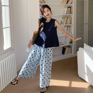 盐甜系穿搭无袖背心波点阔腿裤套装女夏新款休闲显瘦松弛感两件套图片