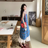 温柔风韩系减龄刺绣假两件长裙女夏季新款时尚气质拼接无袖连衣裙，女装连衣裙，2C198