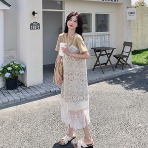 高级感初恋清纯奶甜绝美T恤裙仙2025法式温柔甜美蕾丝拼接连衣裙图片