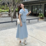 甜美减龄新中式蕾丝拼接半身裙女夏2025新款清纯系穿搭，女装连衣裙，2C198