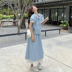 甜美减龄新中式蕾丝拼接半身裙女夏2025新款清纯系穿搭图片