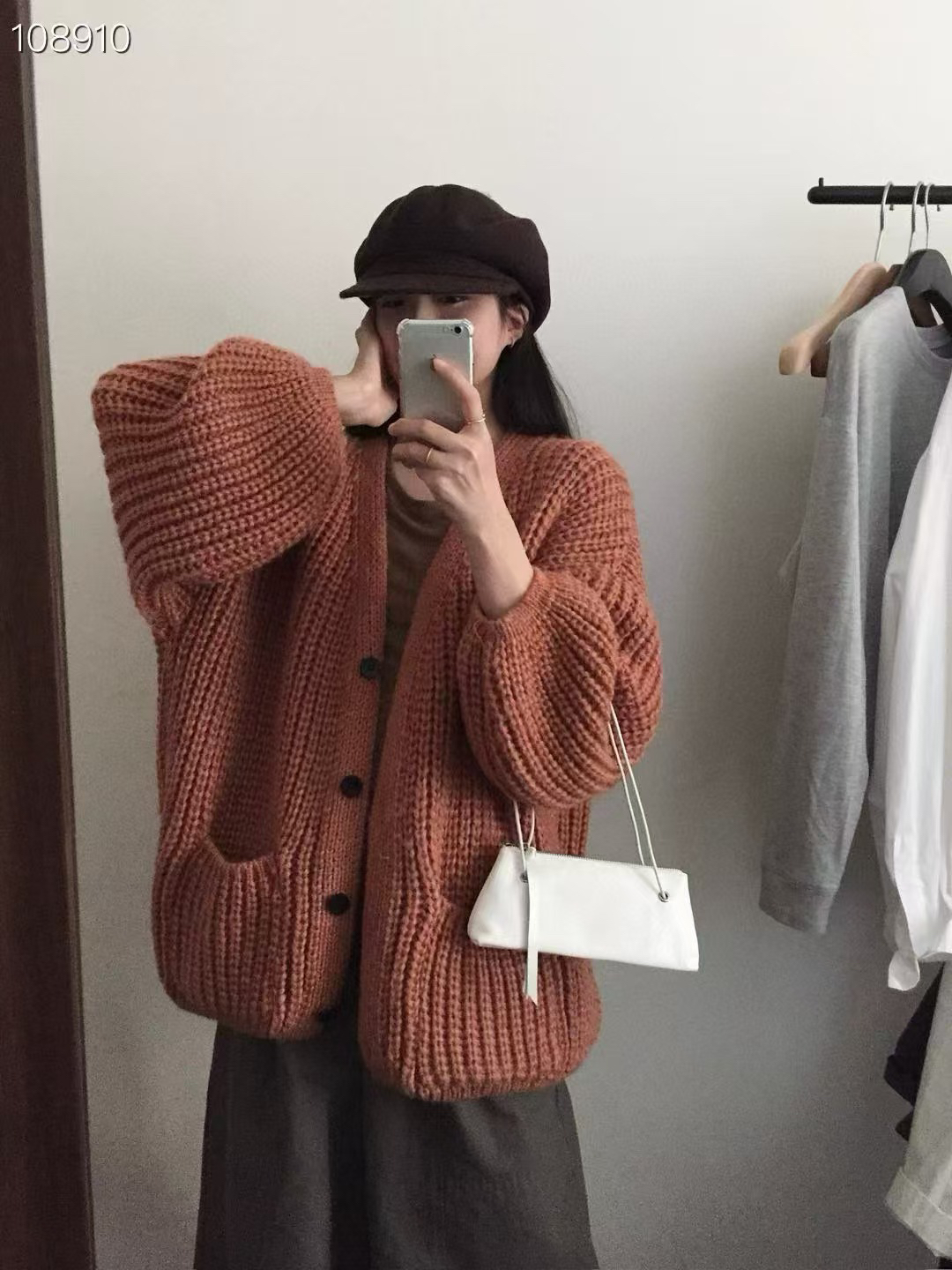 复古元宝针宽松慵懒风开衫外套