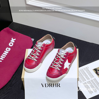 2026新款复古星星红色德训鞋女轻便圆头厚底系带显脚小休闲板鞋