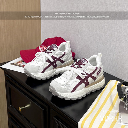 米红色7cm内增高德训鞋女2026新款春季运动休闲鞋轻便百搭阿甘鞋