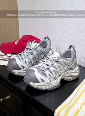 紫色5cm增高老爹鞋女2026春季新款季厚底百搭爆款休闲运动ins潮鞋