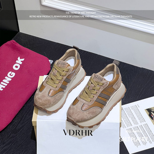 厚底阿甘鞋女2026春季新款加绒超火土黄小个子增高小码运动老爹鞋