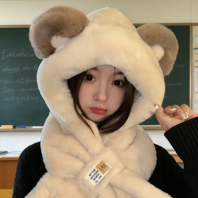 虞书欣同款小熊围巾一体雷锋帽