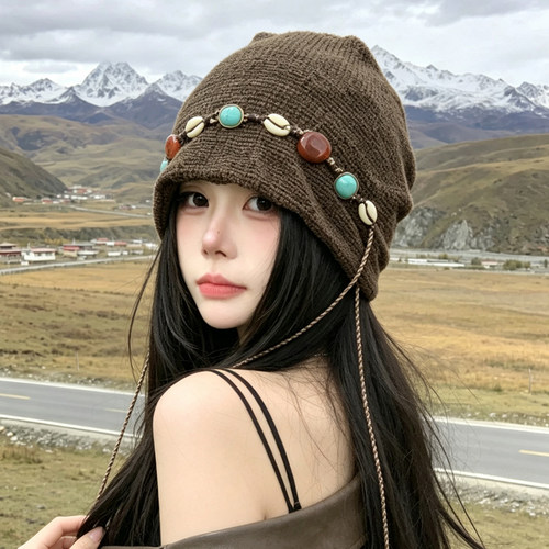 民族风串珠包头帽女显脸小大头围
