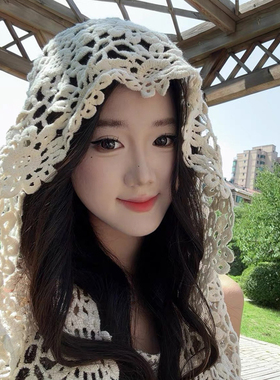 2026新款手工钩针镂空包头帽女春夏季透气可折叠多用途披肩帽出游