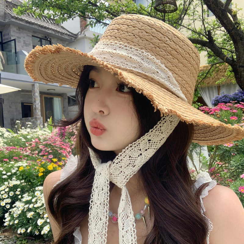平顶草帽出游甜美夏季大檐遮阳图片