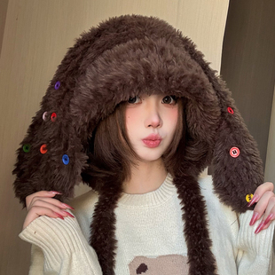 可爱兔子耳朵针织帽子女保暖护耳包头显脸小雷锋帽 韩版 秋冬季 新款