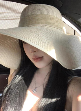 海边沙滩大帽檐草帽女度假风夏季2025新款法式大头围防晒遮阳帽子